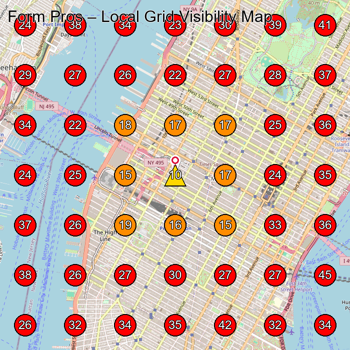 Form Pros GeoGrid visibility map for Legal Services in New York